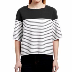 Rondina $195 Boat Neck Crop Knit Top Striped Black